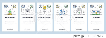 Meditation website and mobile app onboarding screens vector template 113067617