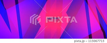 Blue and pink modern abstract wide banner with geometric shapes. Pink and blue futuristic abstract background. 113067713