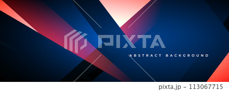 Dark blue and red modern abstract wide banner with geometric shapes. Red and dark blue 3D abstract background. 113067715