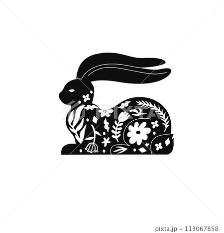 Hand drawn Decorative Easter Bunny Linocut Hand drawn Decorative Easter Bunny Linocut 113067858