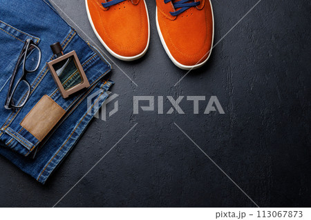 Men's Clothing on stone Background Men's Clothing on stone Background 113067873