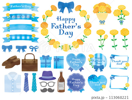 父の日のバラとリボンの水彩風イラスト素材 113068221