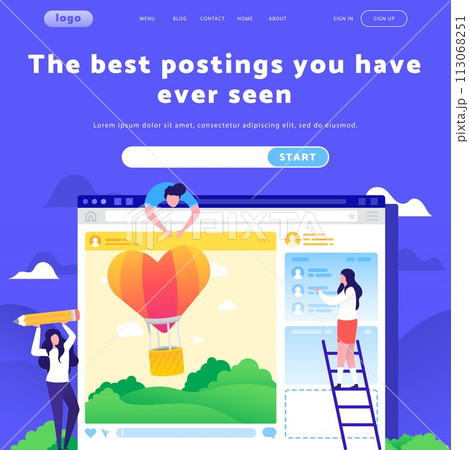 Vector web site design template. Social media content and blog posting. Landing page concepts for website mobile development. Modern flat illustration 113068251