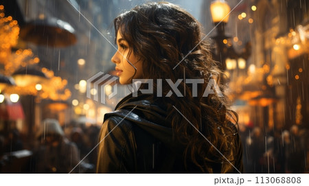 Urban Street Scene under rain 113068808