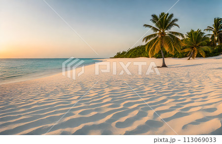 Tranquil Azure Ocean Beach Scene Tranquil Azure Ocean Beach Scene 113069033