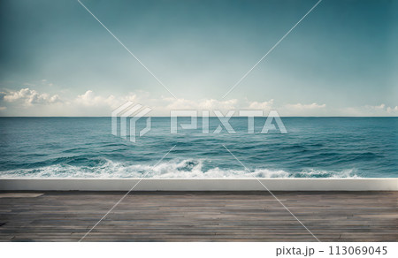 Minimalist Sea Vacation with Wooden Deck Minimalist Sea Vacation with Wooden Deck 113069045