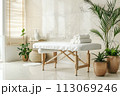 Interior of comfortable room with massage table in scandinavian style 113069246