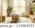 Interior of comfortable room with massage table in scandinavian style 113069253