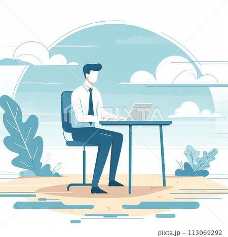 会社で椅子に座ってパソコンをしている男性 113069292