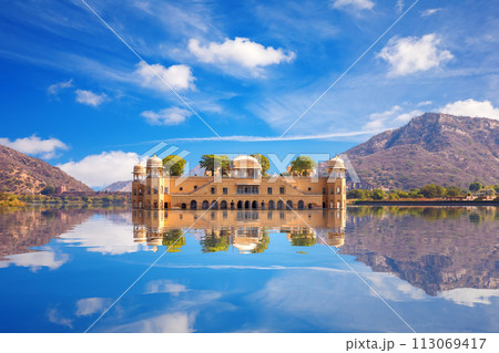 Jal Mahal, water palace in the Man Sagar Lake, Amer, Jaipur, Rajasthan, India Jal Mahal, water palace in the Man Sagar Lake, Amer, Jaipur, Rajasthan, India 113069417