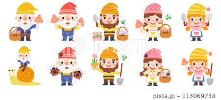 Garden Gnome and Woman cartoon, Gardening and Spring, Garden tools and decor collection 113069738