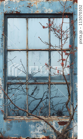 Autumn's Embrace Serene View of Fall Foliage Through Forgotten Windows 113070302