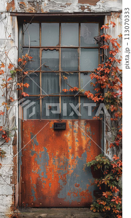 Autumn's Embrace Serene View of Fall Foliage Through Forgotten Windows Autumn's Embrace Serene View of Fall Foliage Through Forgotten Windows 113070333