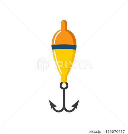 Fishing float with hook. Fishing buoy. Colorful bobber float icon. Vector illustration. Fishing float with hook. Fishing buoy. Colorful bobber float icon. Vector illustration. 113070687