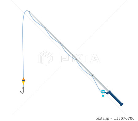 Fishing rod with fishing line, reel, hook and float. Fishing equipment. Tool for recreational sports. Vector illustration. 113070706