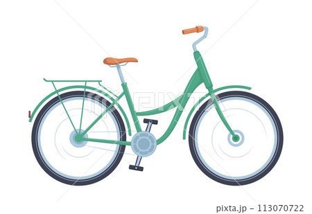 Cute women s green bike with a low frame. Vintage blue bicycle. Vector illustration. Cute women s green bike with a low frame. Vintage blue bicycle. Vector illustration. 113070722