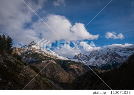 Sunset over the Pyrenees mountains near Gavarnie 113071028