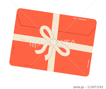 Red gift with white bow. Present tied with white wrapping ribbon. Flat vector isolated illustration 113071241