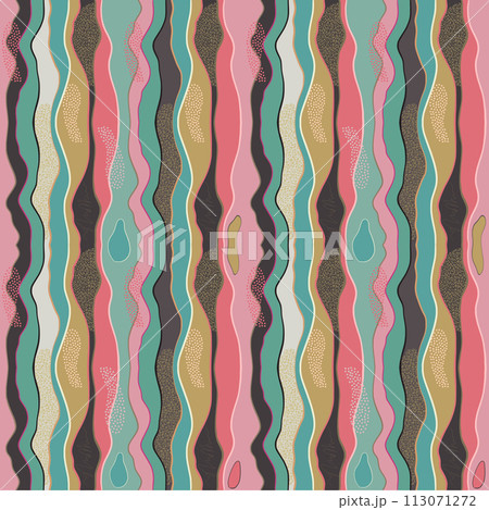 Vector seamless colorful abstract organic pattern. Abstract background in biological style. Macro image, plants, magnified under a microscope. 113071272