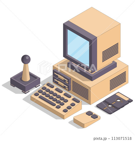 Old computer. Isometric. Isolated on a white background. Vector illustration. 113071518