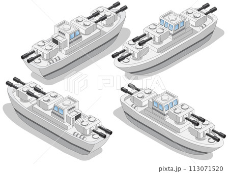 A set of warships. Isometric. Isolated on white background. Vector illustration. A set of warships. Isometric. Isolated on white background. Vector illustration. 113071520