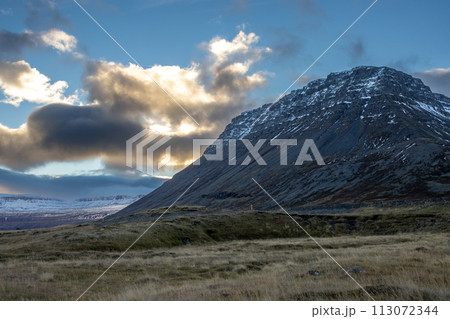 Beginning of sunset at Westfjords, Iceland 113072344