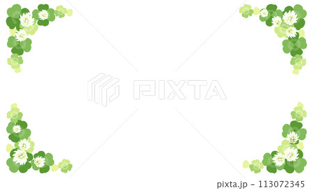 四つ葉のクローバーとシロツメクサの花のフレーム(括弧)、アスペクト比16:9 四つ葉のクローバーとシロツメクサの花のフレーム(括弧)、アスペクト比16:9 113072345