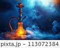 hookah on background of shisha smoke with neon light 113072384