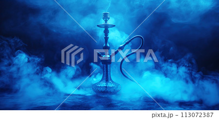 modern smoky hookah on background of shisha smoke modern smoky hookah on background of shisha smoke 113072387