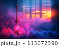 smoky hookah with glass flask on background of shisha smoke 113072390