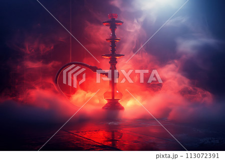 hookah on dark background of shisha smoke hookah on dark background of shisha smoke 113072391