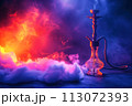 hookah with shisha smoke with neon 113072393