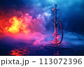 hookah on a dark background of shisha smoke 113072396