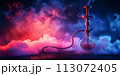 smoky modern hookah on dark background of shisha smoke 113072405