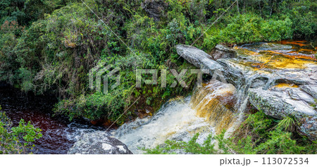 Serene Waterfall in Lush Green Forest Landscape 113072534