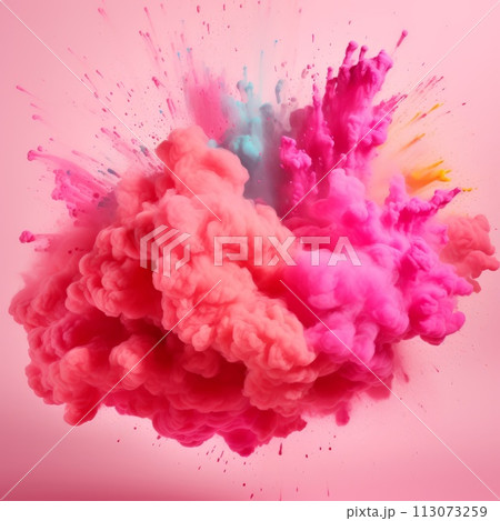 Abstract background explosion of colored bubble gum powder aerosol 113073259
