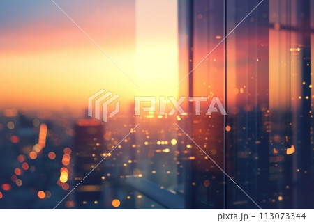 beautiful blurred office in business center sunset light 113073344