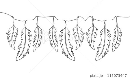 Self-drawing of continuous drawing of one line of an isolated object feather 113073447