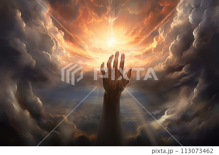 big hand in the sky among the clouds 113073462