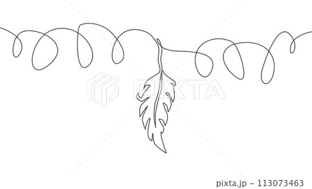 Self-drawing of continuous drawing of one line of an isolated object feather Self-drawing of continuous drawing of one line of an isolated object feather 113073463