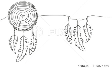 Self draw continuous line dream catcher mystery symbol 113073469