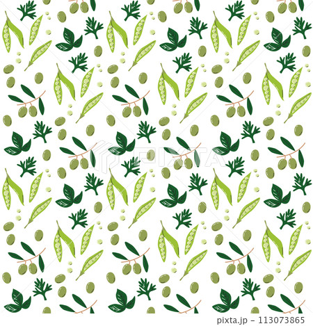 Cute seamless pattern design with olives and peas Cute seamless pattern design with olives and peas 113073865
