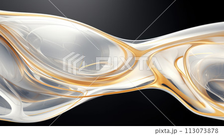 AI-generated content. Beautiful golden three-dimensional sculptural shape. Abstract composition inspiration of 3d graphic. Concept of energy, dynamic themes. Trendy soft blur effect. Best for yours 113073878