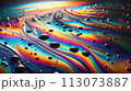 AI-generated content. Multicolor oil and water interaction creating a psychedelic rainbow effect. Abstract artwork inspired by petrol spots. Luxury iridescent wallpaper. Contemporary trendy design 113073887