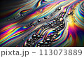 AI-generated content. Multicolor oil and water interaction creating a psychedelic rainbow effect. Abstract artwork inspired by petrol spots. Luxury iridescent wallpaper. Contemporary trendy cover 113073889