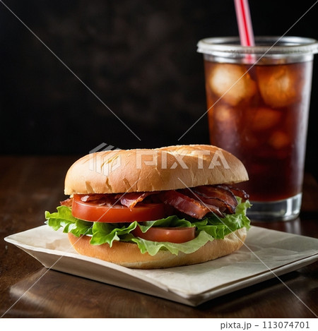 美味しそうなハンバーガーとジュース 113074701