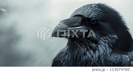 Portrait of raven with a copy space on the left side background 113074760