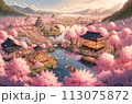桜舞う春の金閣寺 113075872