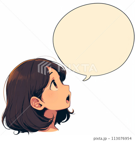 上を見ながら話す女性と吹き出し 113076954