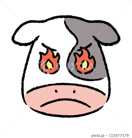 闘志を燃やす牛の顔のイラスト素材のイラスト素材 [113077579] - PIXTA